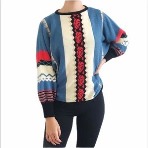 VINTAGE Roses and stripes balloon sleeve sweater S
